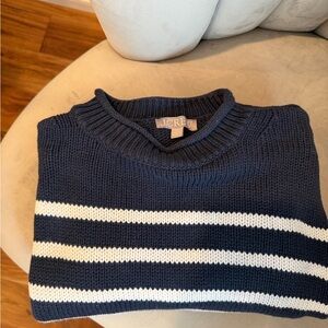 J. Crew cropped Sweater in Navy and White Stripes 100% cotton